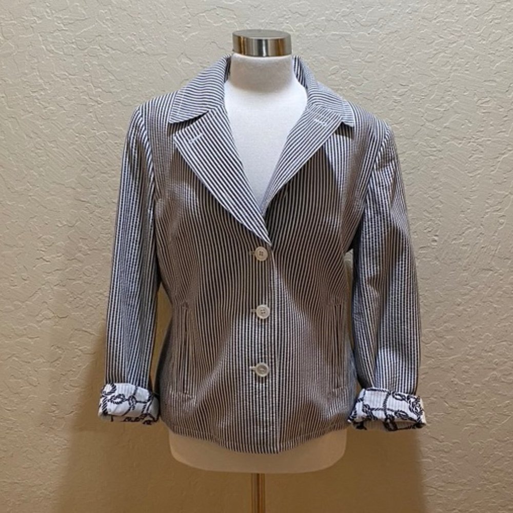 NWT Talbots grey/white seersucker blazer 16